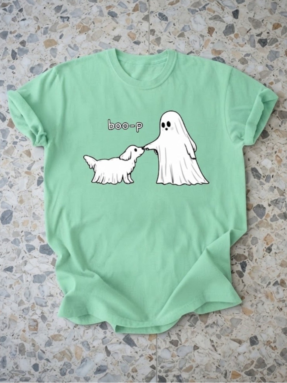 Cute Ghost Dog Boo-P Spooky Cute Mint Green Comfort Colors T-Shirt